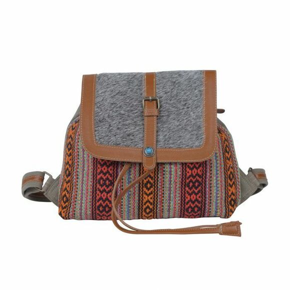 Myra Bag Handmade Backpack Upcycled Canvas & Cowhide Leather main image 4